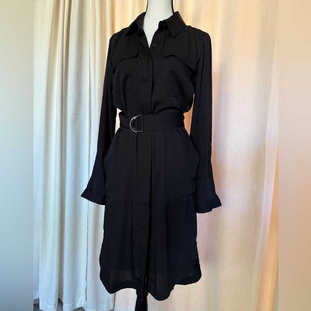 White House Black Market Belted Utility Shirt Dress Black Like New! Size S